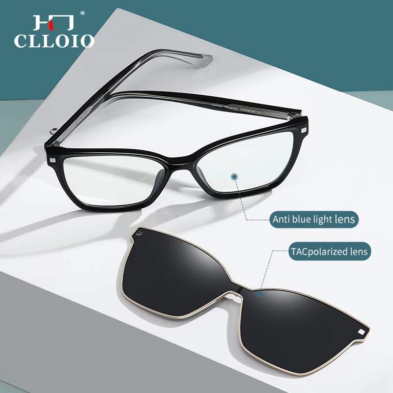 CLLOIO New Style Magnet Clip On Optical Myopia Glasses Men Women Driving Polarized Sunglasses With Prescription Reading Glasses