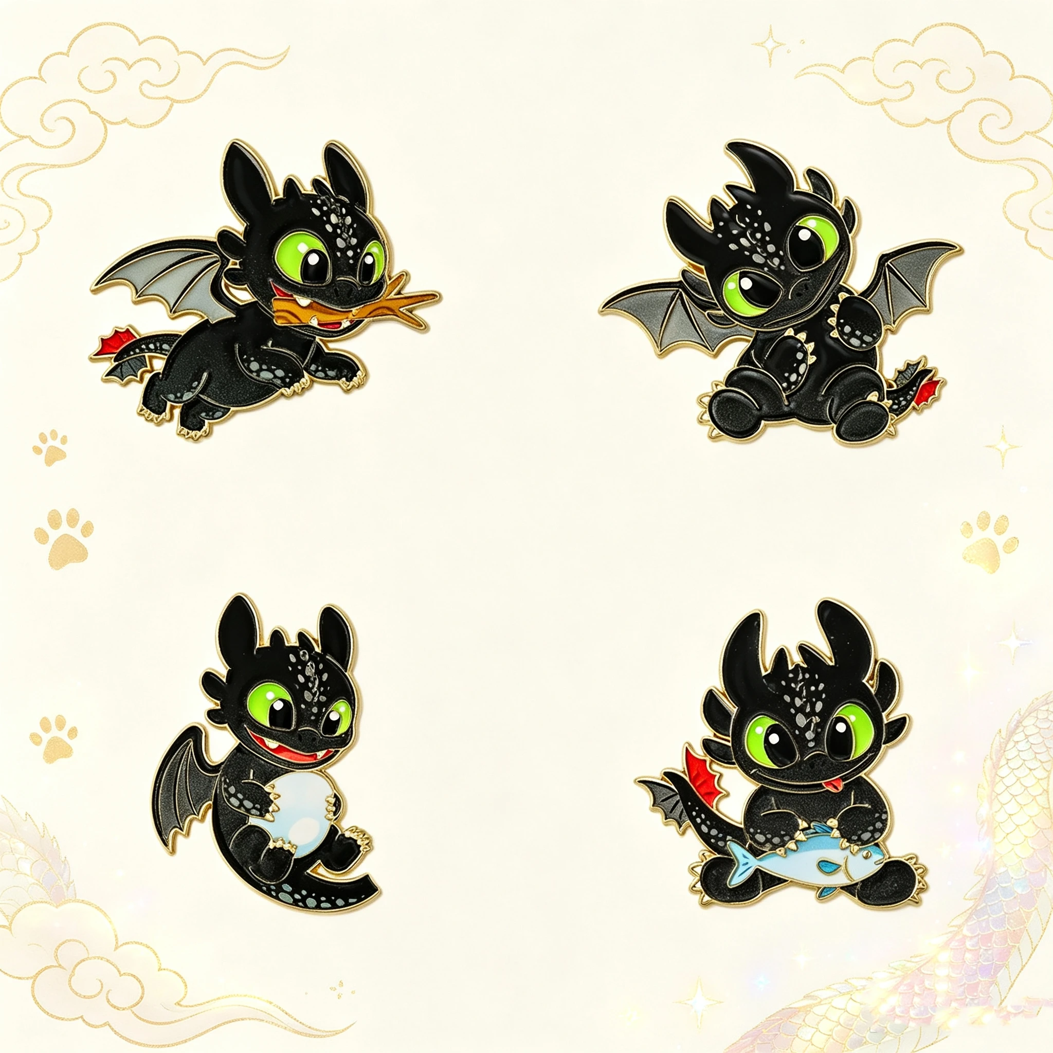 4Pcs Fantasy Cartoon Enamel Badge Set, Fun Black Dragon Figure Brooches, DIY Decor for Bags Clothes, Souvenir Gift