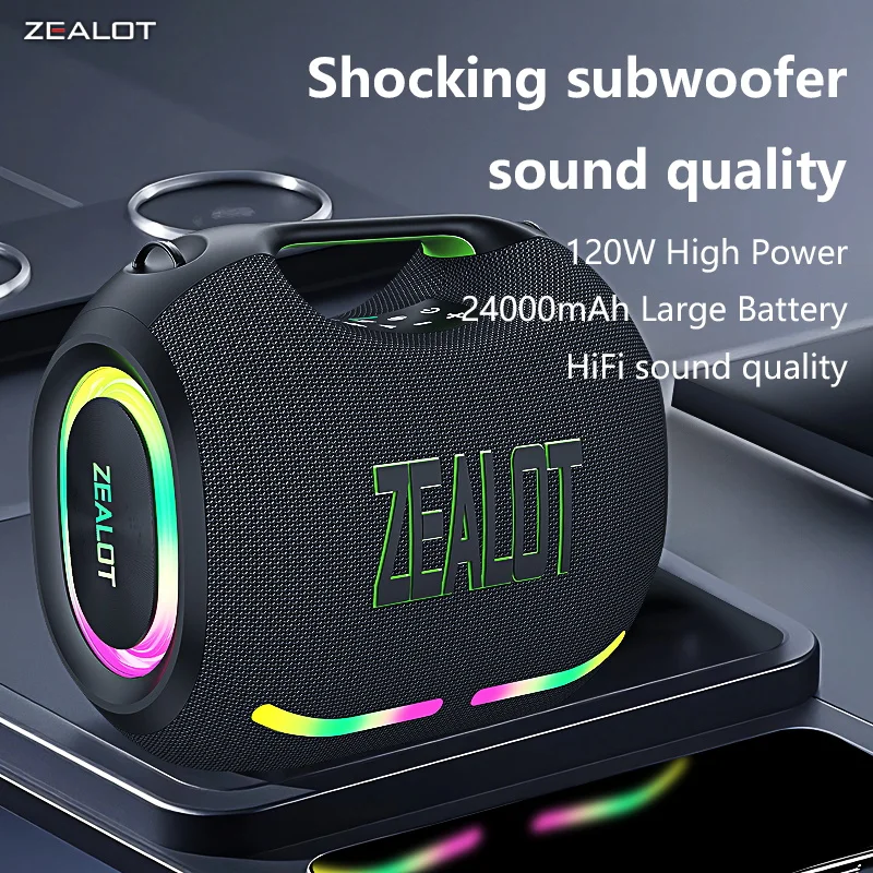 Zealot ZE01 120W Wireless Speaker With Carry Handle, TWS Dual Pairing, Fast Charging, 24000mAh Power bank, EQ Mode, RGB Light.