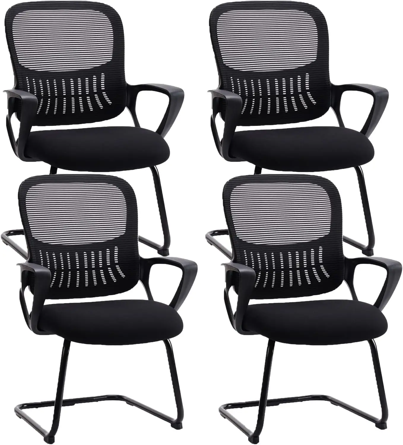 Waiting Room Chairs, Desk Chair No Wheels, Mesh Back | Stationary Guest Side Set of 4, Lumbar Support, Reception Conference Room
