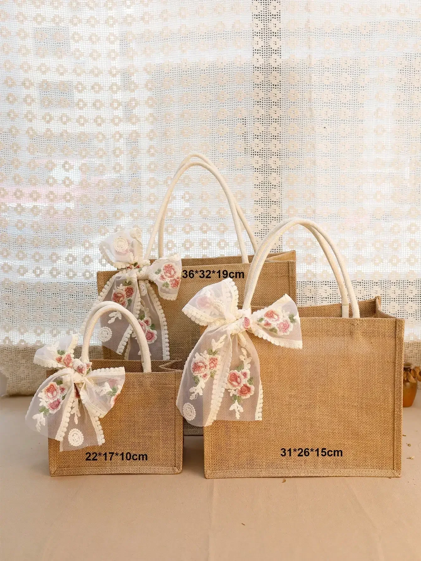 1 bolsa de yute con cinta de encaje y asa, bolsa de compras, bolsa de playa, bolsa de regalo, bolsa de yute para regalo para amigos y familiares, adecuada para bodas, damas de honor, compras, fiestas de cumpleaños y más, regalo perfecto