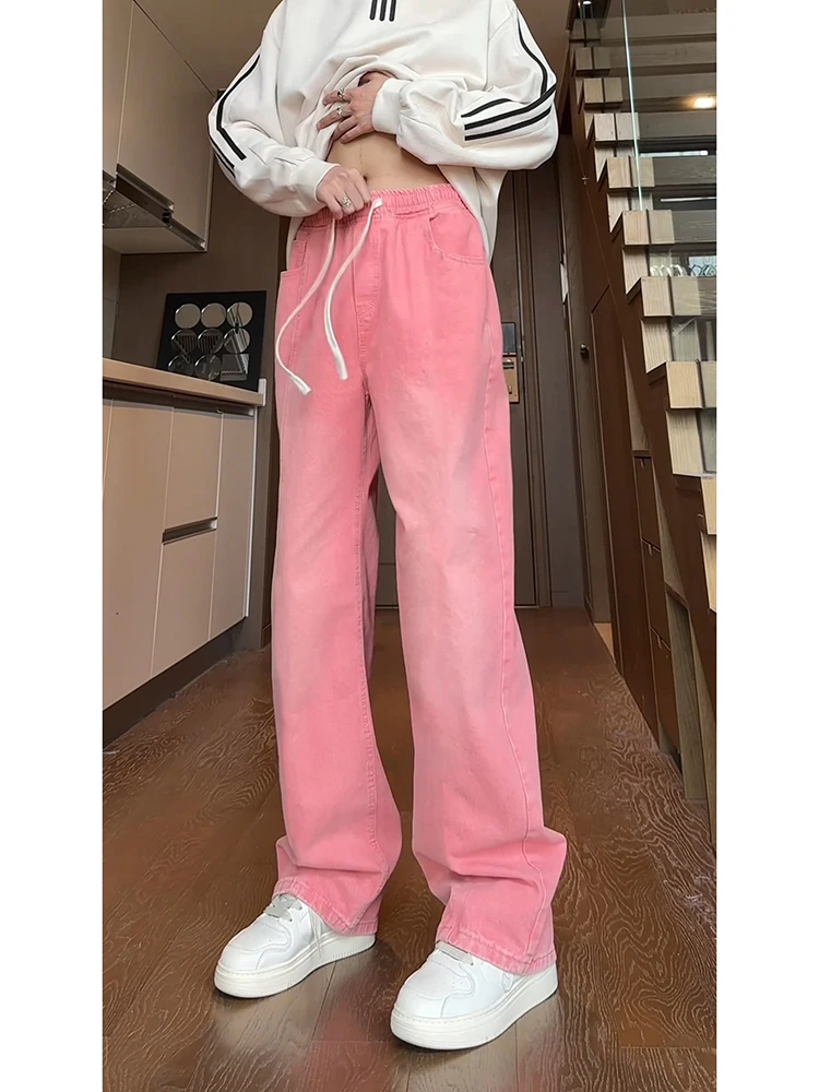 

Dopne Pink Men's Jeans Summer Straight Leg Casual Wear Comfortable Loose Fit Classic Blue Cotton Trousers