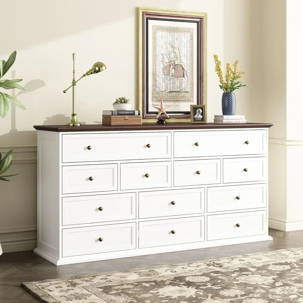 Vintage Storage Dresser with 12 Drawers & Brown Top, 61