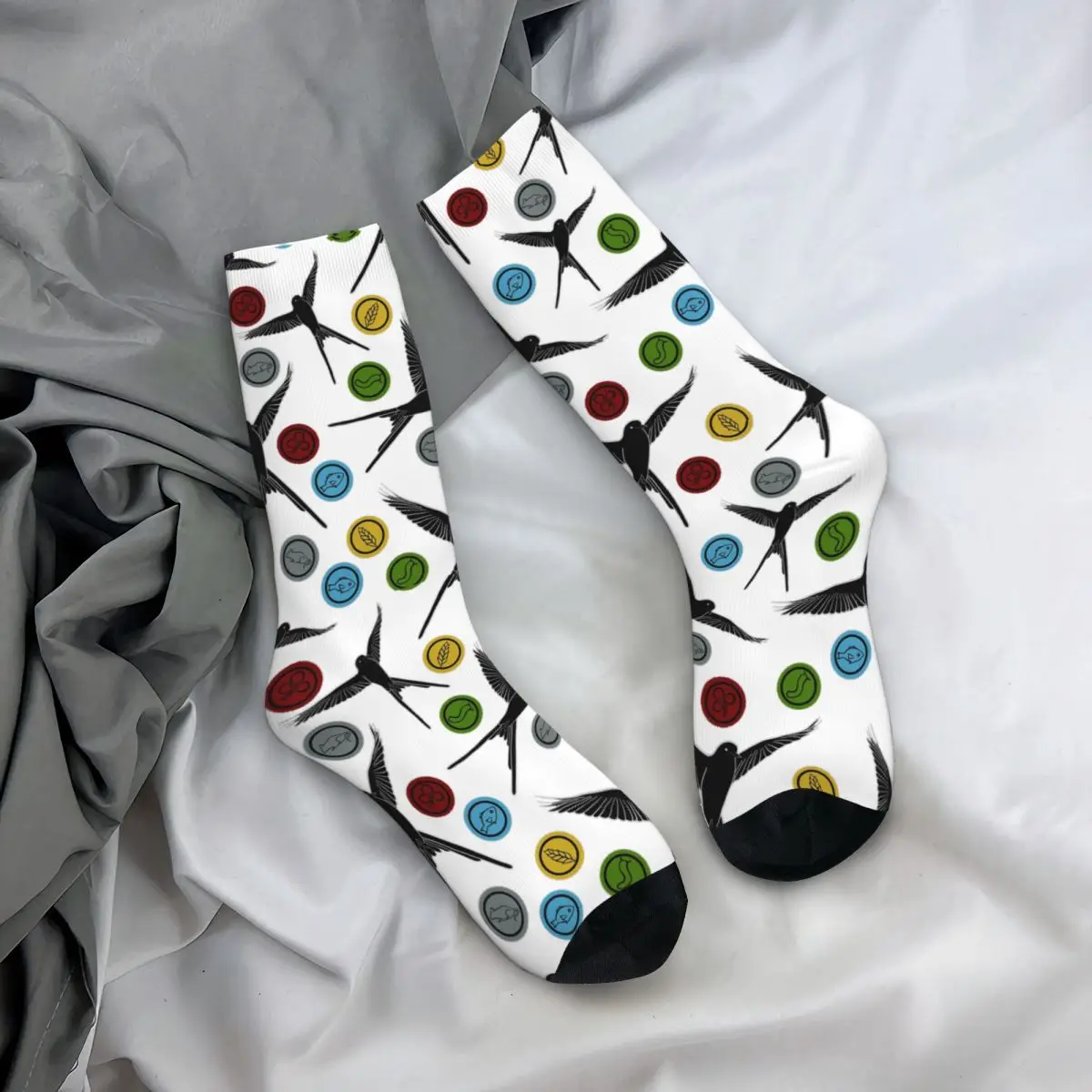 

Wingspan Pattern Bird And Food Tokens Socks Sweat Absorbing Stockings All Season Long Socks for Man's Woman's Birthday Present