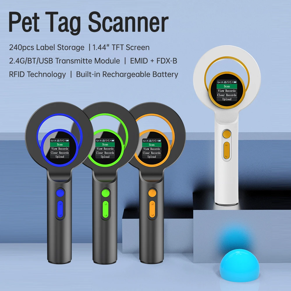 

Микрочип для животных, сканер тегов для домашних животных, считыватель идентификаторов, RFID-этикетки для животных, ручной считыватель BT + USB + 2,4G, 240 шт., функция хранения неформаций