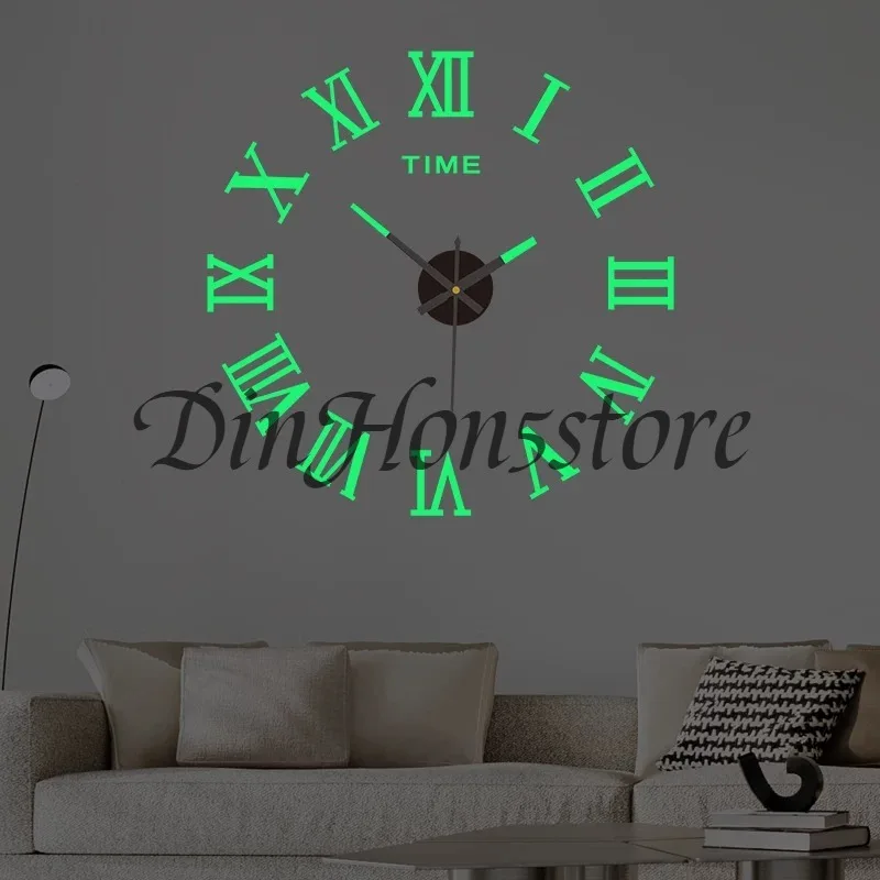 Luminous non-punching Roman clock living room simple modern fashion creative personality DIY silent wall clock