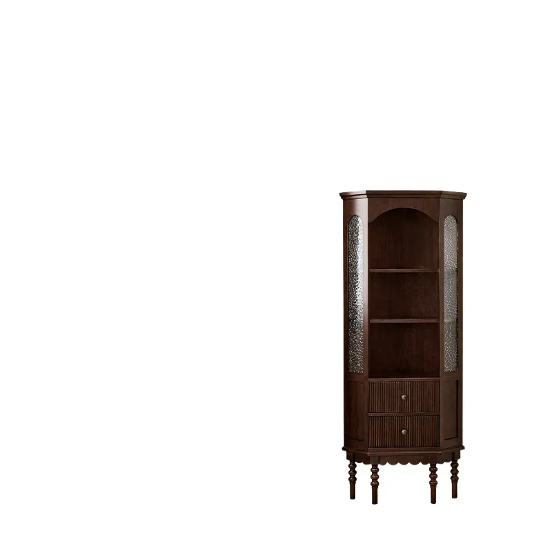 

French retro solid wood corner cabinet triangle corner rack living room 90 degree corner display cabinet