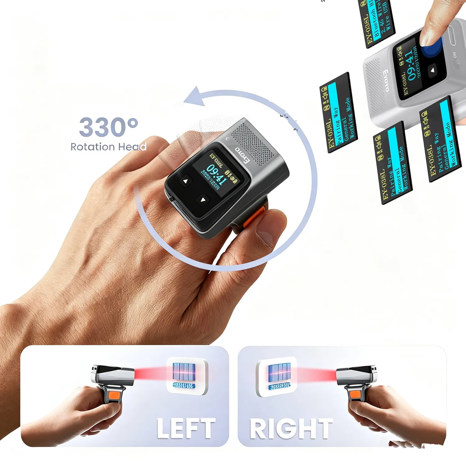 Eyoyo Wearable Bluetooth Ring Barcode Scanner with Display Mini 1D Wireless Finger Bar Code Scanner Reader Inventory Scanners