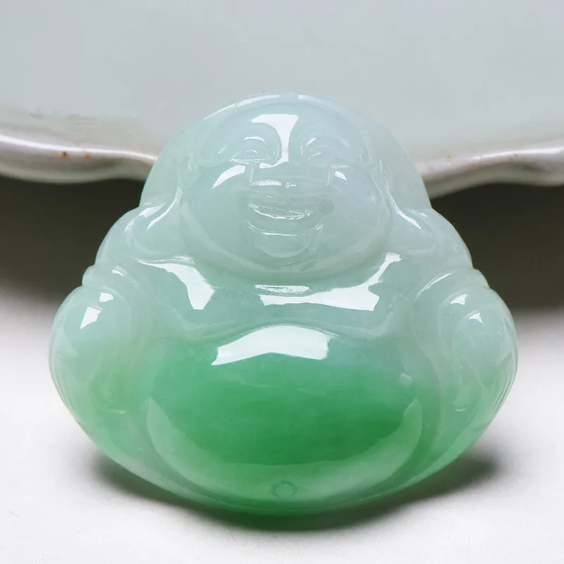 

Fine Jewelry Natural Jade A+ Jadeite Ice Nuo Seed Yang Green Big Belly Buddha Female Bodhisattva Pendant