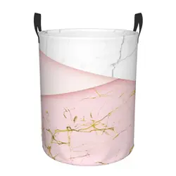 Custom Mixed Pink And Gold Marble Texture Laundry Basket Collapsible Modern Geometric Baby Hamper for Nursery Toys Storage Bins