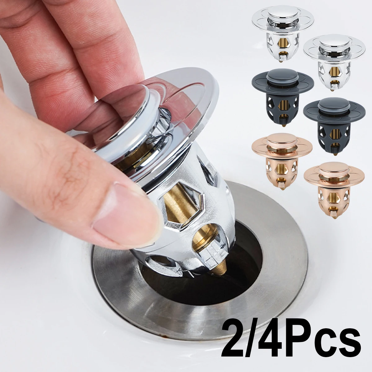 

2/4 шт. универсальная пробка для раковины в ванной комнате, противозасоряющийся сливной фильтр для раковины для сливного отверстия 1,33-1,57 дюйма, всплывающий умывальник нажимного типа