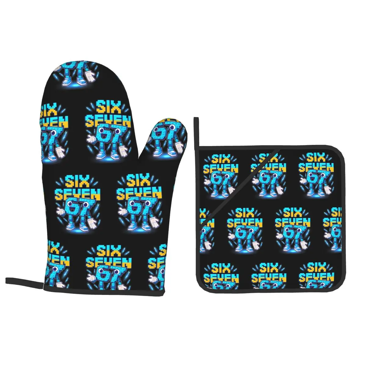 Number 67 Building Blocks Print Oven Mitts and Pot Holder Sets of 4 for Baking Kitchen Cooking BBQ Resistant Non-Slip Gloves