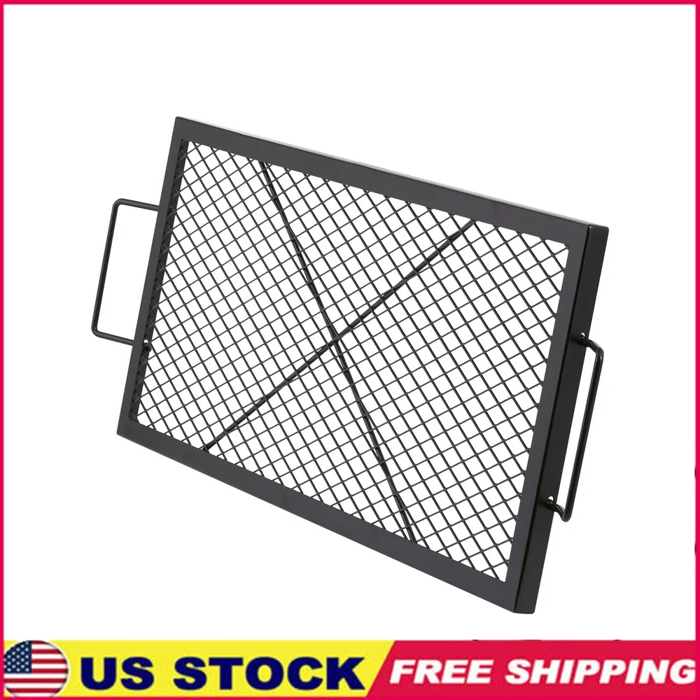 

Durable Steel Campfire Grill Grate with Handle Portable BBQ Cooking Accessory Outdoor Camping Picnics Parties Easy Setup