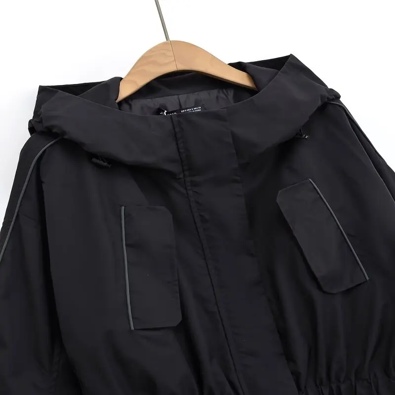 

Autumn Winter Loose Fit Long Sve Hooded Jaet Women's Faion Design Versatile Outerwear Windproof Waterproof Coat