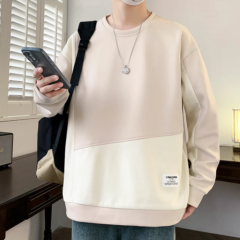 Men's Alphabet Harajuku Patchwork Sweatshirt Winter Round Neck Long Sleeve Knitted Sweater Casual Men's Warm Jersey Pullover