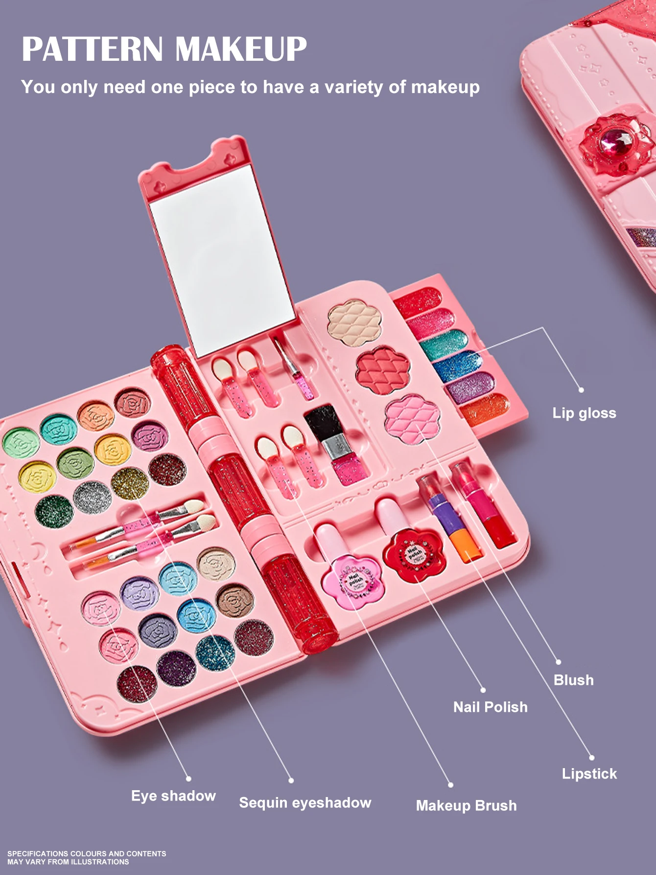 Kit trucco per bambini per ragazza Set di giocattoli lavabili per trucco con specchio Set di vestiti di bellezza Giocattoli per età 3 4 5 6 7 8 9 10 11 12 anni