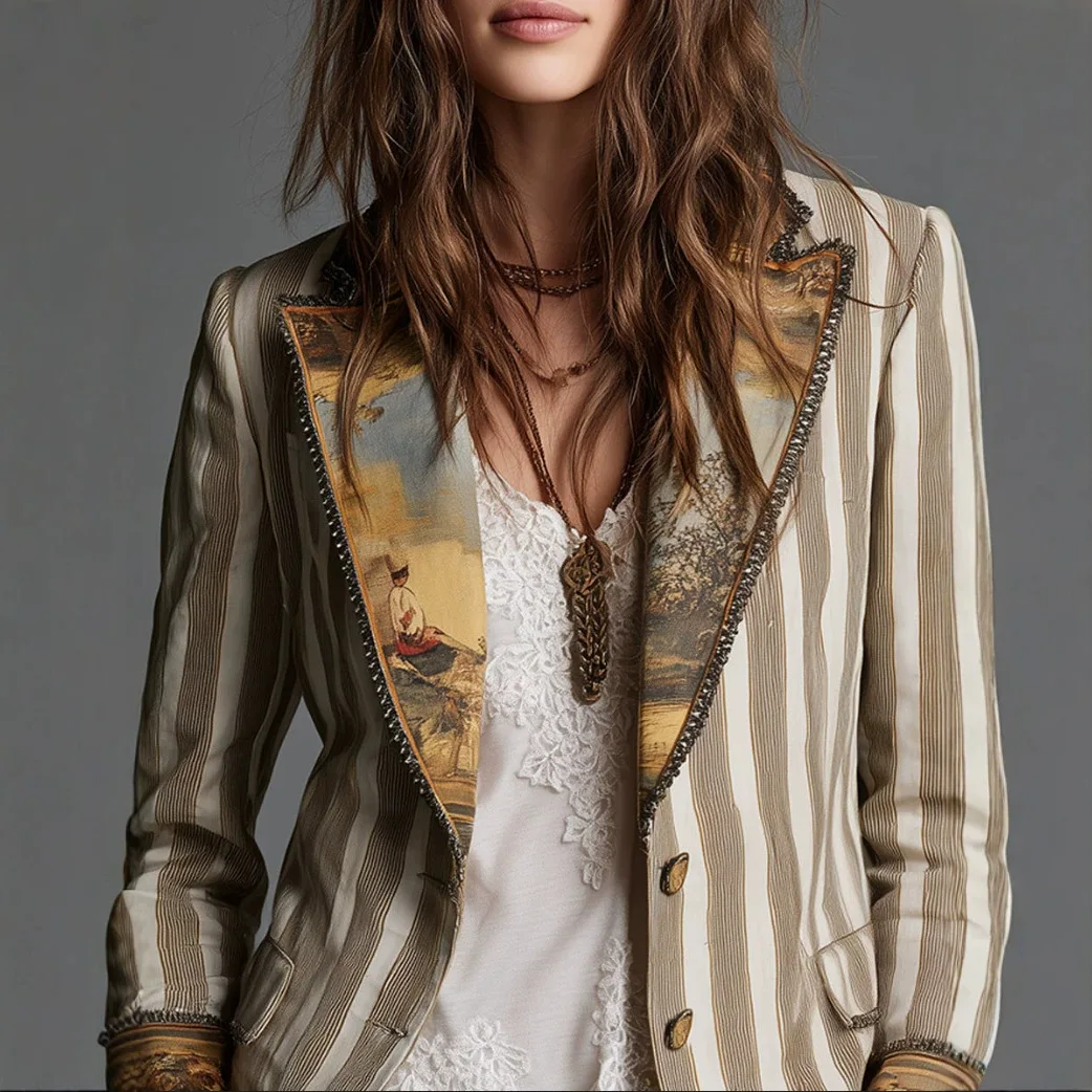 Cross-border hot-selling women's clothing on Amazon's independent website: color-blocked striped suit