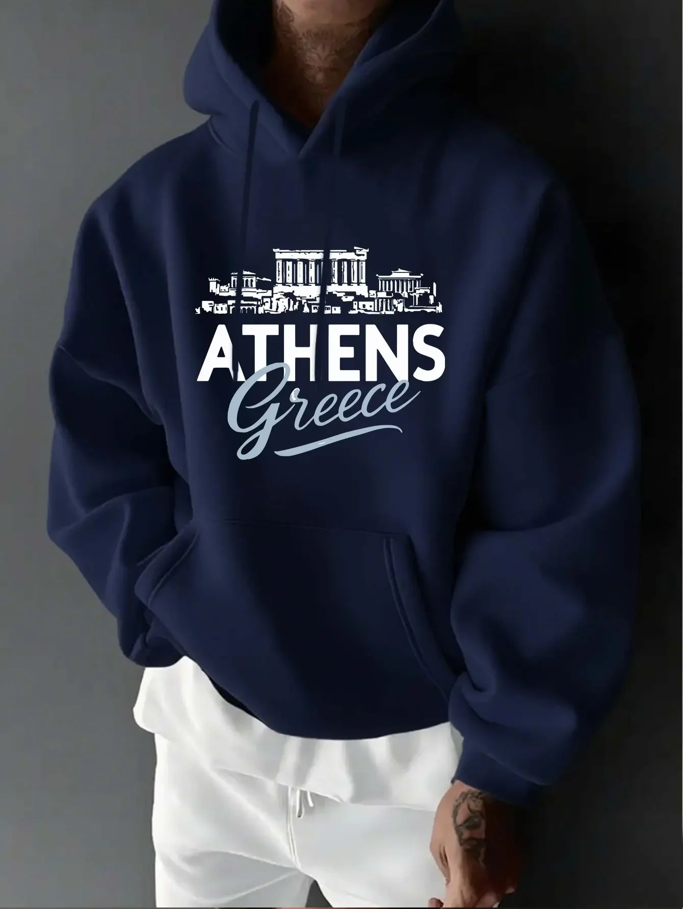 Unisex Hoodie Athens Greece City Skyline Ancient Building Graphic Front Print Pullover Hooded Sweatshirt Travel Streetwear Top