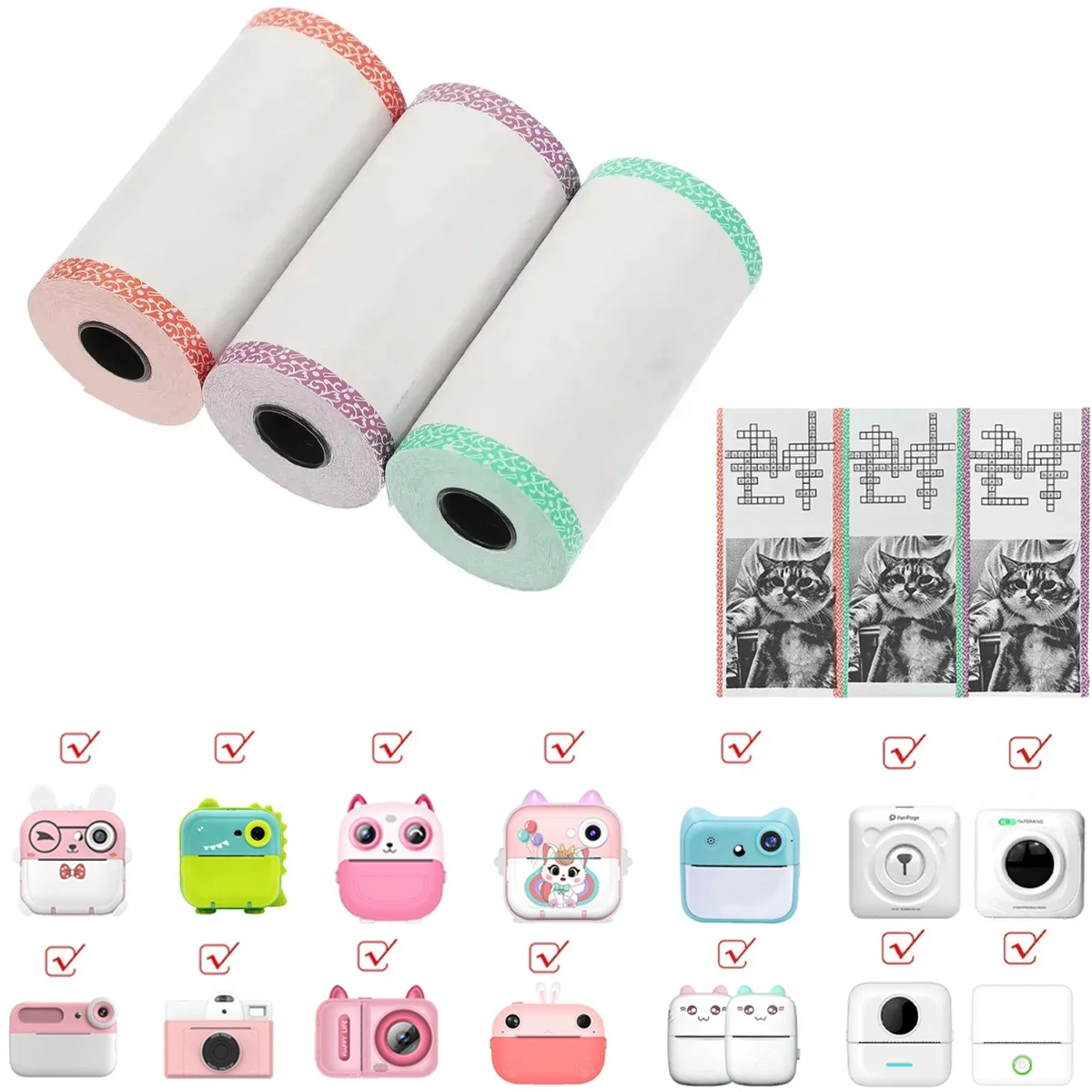 57x30mm Thermal Print Paper Instant Camera Refill Print Paper Photo Thermal Self-Adhesive Paper for Most Instant Camera Supplies