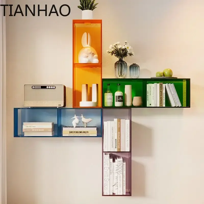 Modern Wall-Mounted Bookcase Minimalist Luxurious Solid Wood Display Shelf for Living Room Bedroom Home Decor