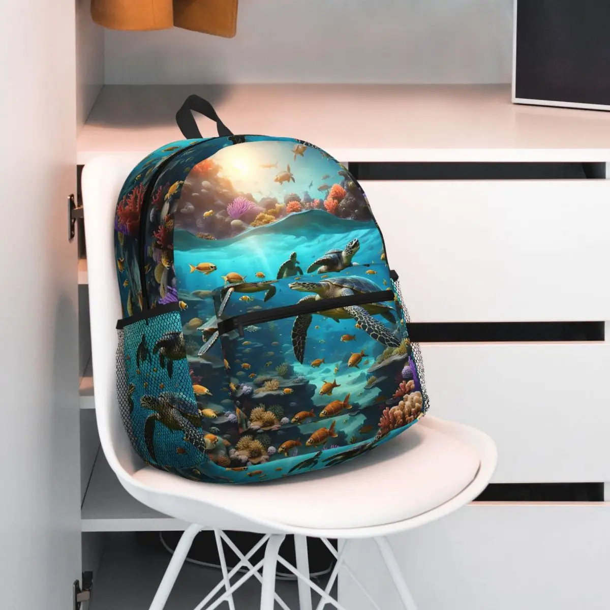 Deep Sea Turtle Underwater World Backpack Daypack Large Capacity Kids BookBag School Bag Shoulder Bags for Men Women