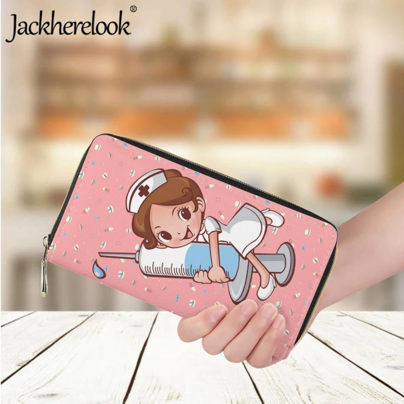 

Jackherelook Cartoon Nurse Syringe Pattern Wallet for Women Long Leather Purse Bank Card Holder Lady Clutch Bag Nurses Day Gift