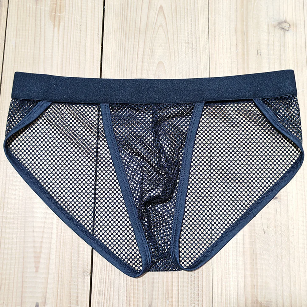 1pc Men Breathable Mesh Briefs Male U-Convex Pouch Mid-rise Brief Mesh Sheer High Fork Summer Cool Sexy Underwear Plus Size