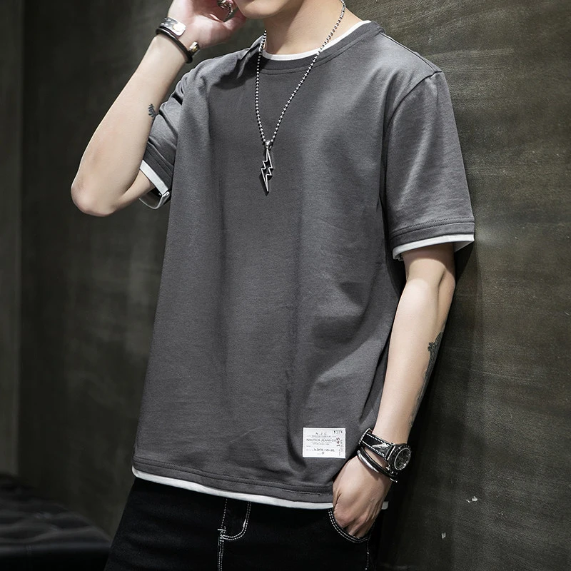 Loose Men's Short Sleeve T-Shirt Pure Cotton Half Sleeve Ice Silk Youthful Summer Fashionable round Neck Casual Wear