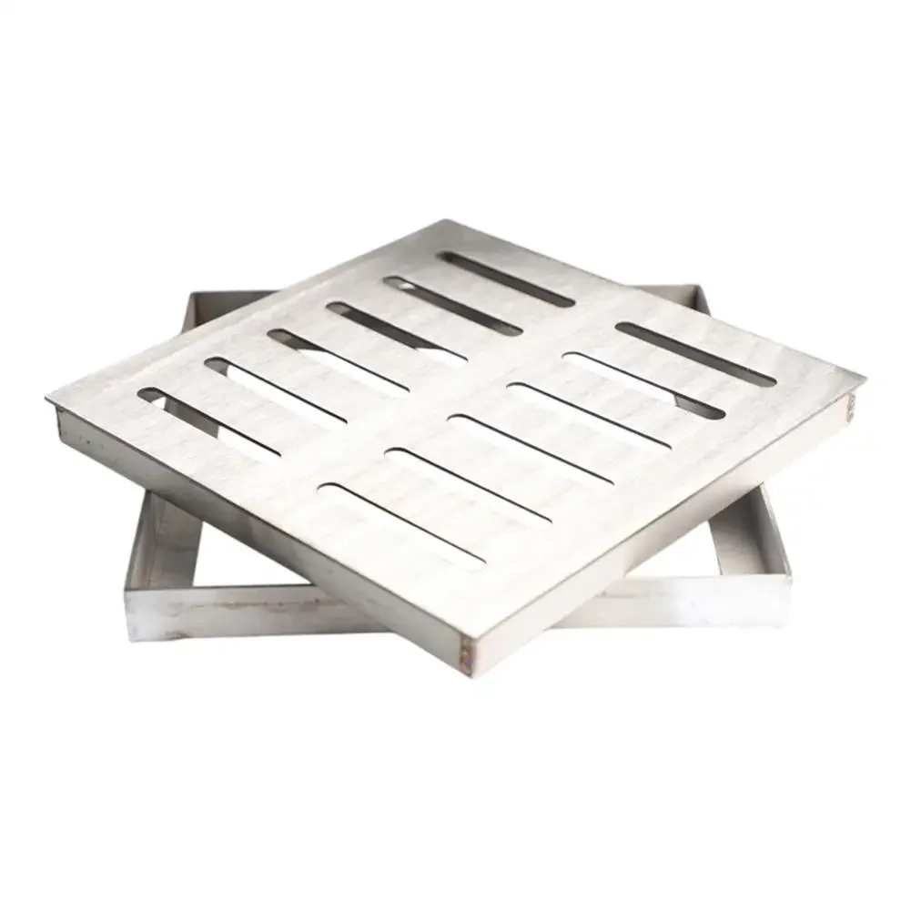 1pc Stainless Steel Drain Grate Outdoor Drainage Cover Channel Grate Rainwater Floor Drain With Frame Square Sewer Drainage Part