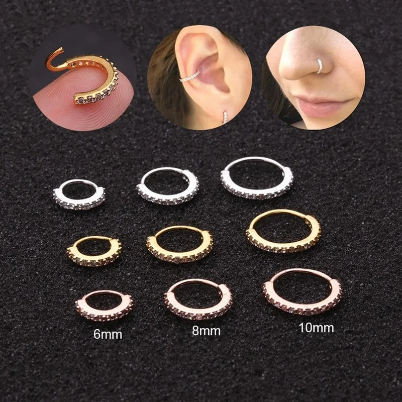 1PCS CZ Hoop Earring Cartilage Earrings Tragus Jewelry Rope Septum Piercing Hinge Hoop Nose Piercing Jewelry nose ring hoop