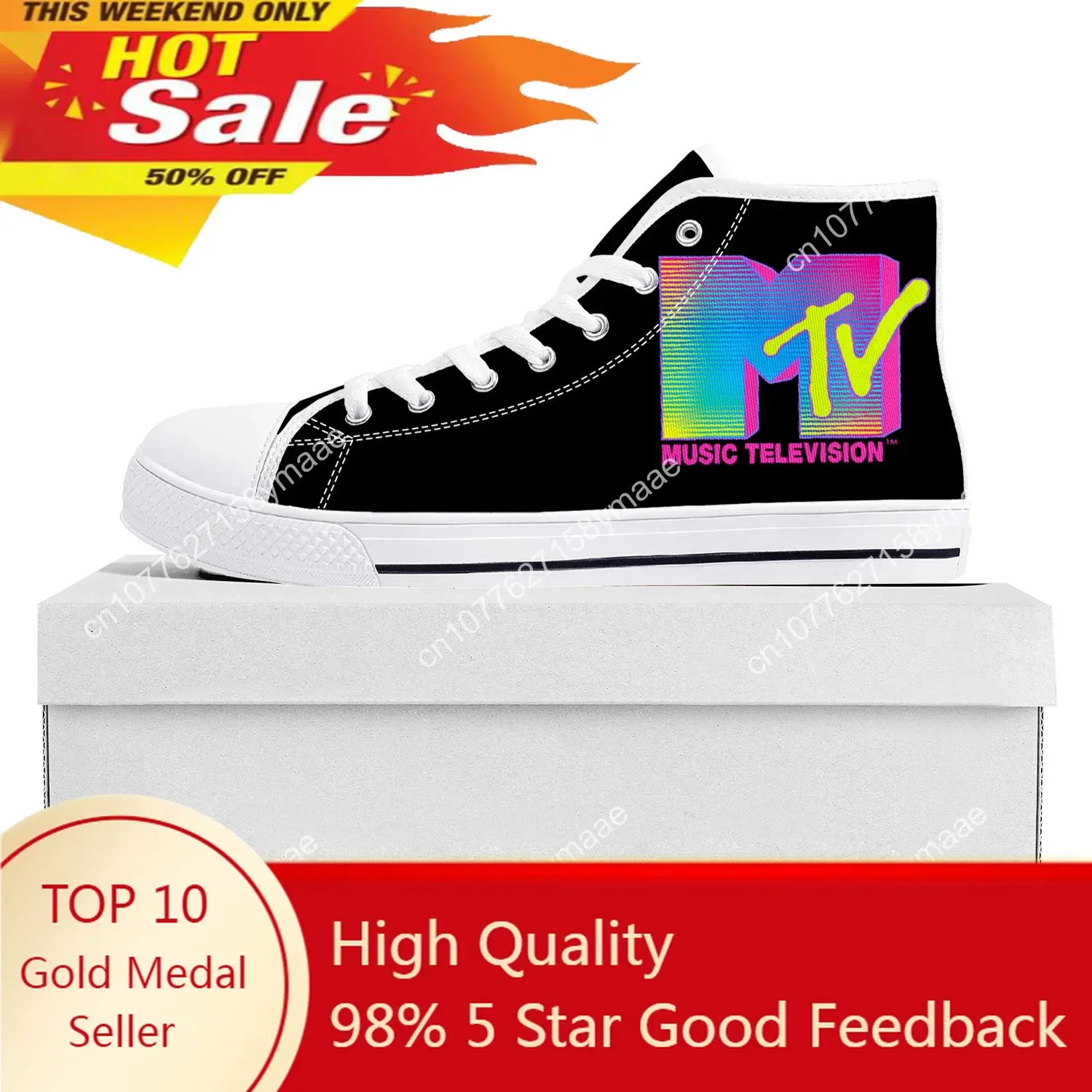 Mtv Music Television High Top Sneakers Mens Womens Teenager Canvas High Quality Sneaker Casual Custom Made Shoes Customize Shoe