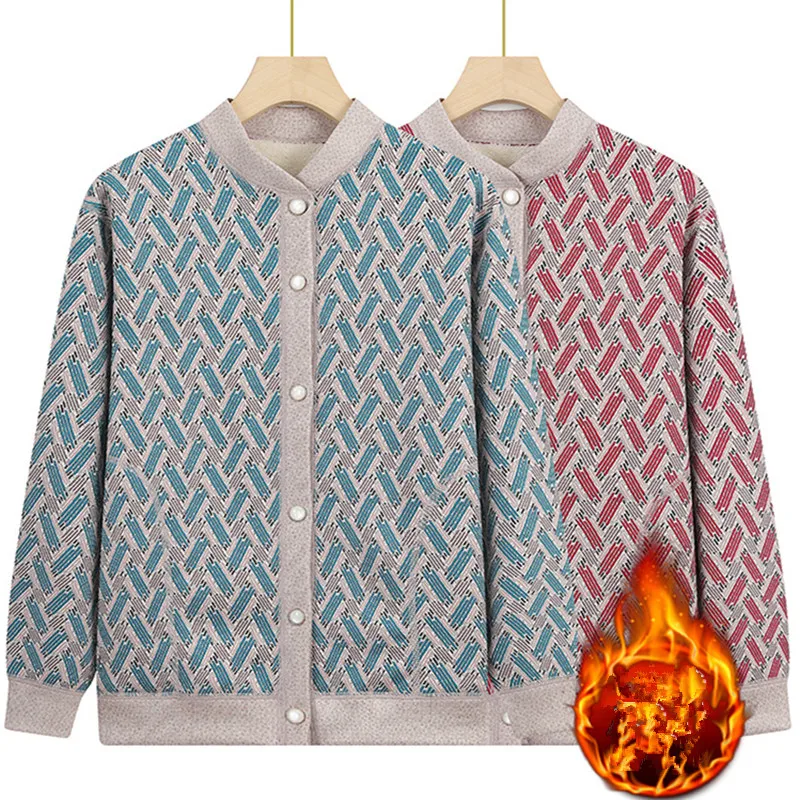 

Hot Fleece Knitwear Sweaters & Jumpers For Women Coat Warm Autumn Winter Cardigans Tops Velvet Middle Aged Mother Wool Jacket