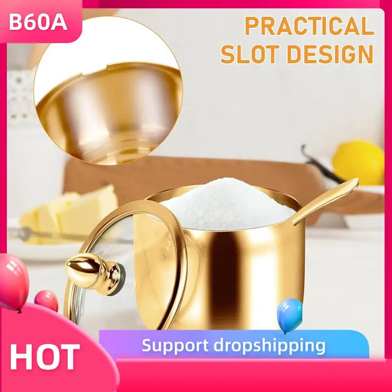 

B60A 2X Sugar Container With Lid And Spoon For Coffee Bar Station Accessories Kitchen Storage For Salt, Candy, Coffee Bean