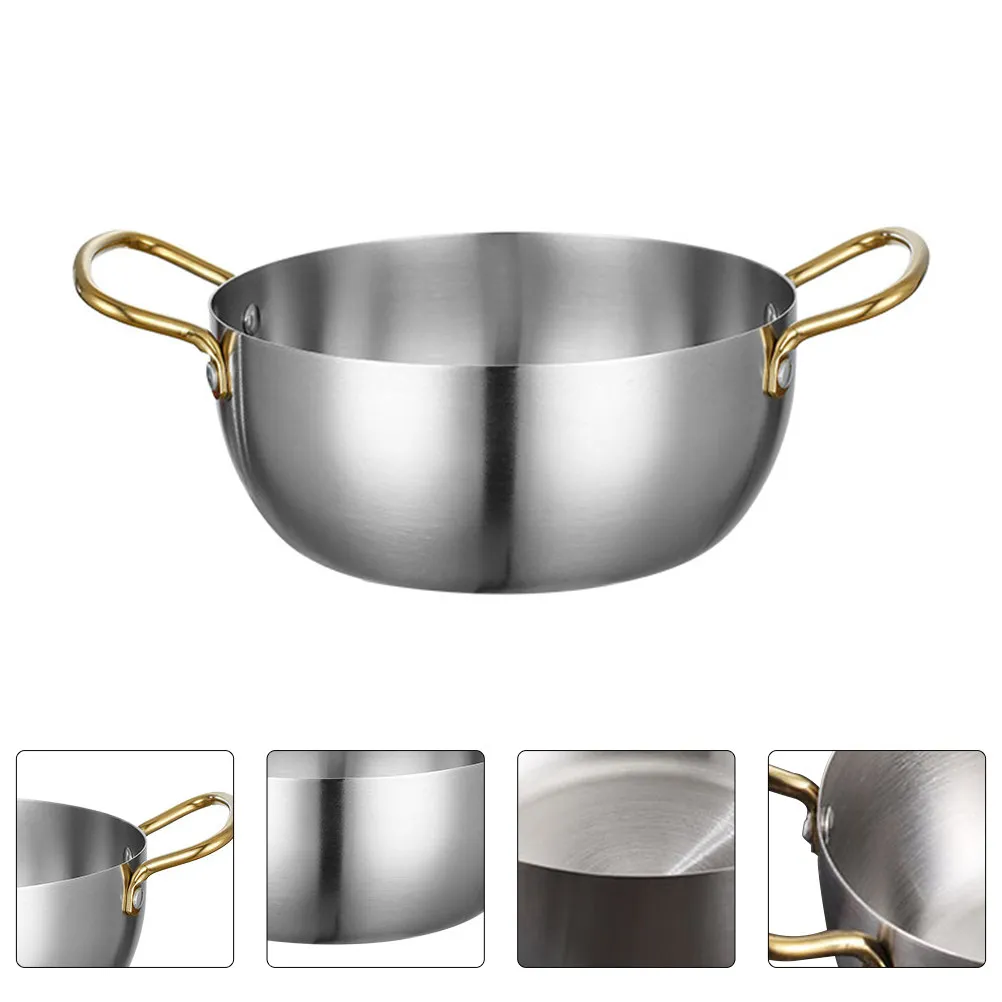 

1Pcs Korean Ramen Pot Stainless Steel Thickened Soup Pan Double Handles Multi Functional Instant Noodle Food Pot Kitchen Cooking