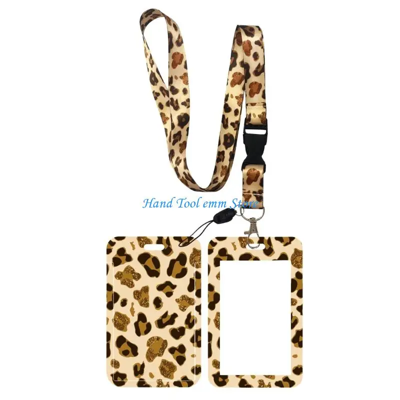 H37F Lanyard with Retractable Badge Reel Card Holder Leopards Print Identity Card Badge Holder with Removable Neck Lanyard