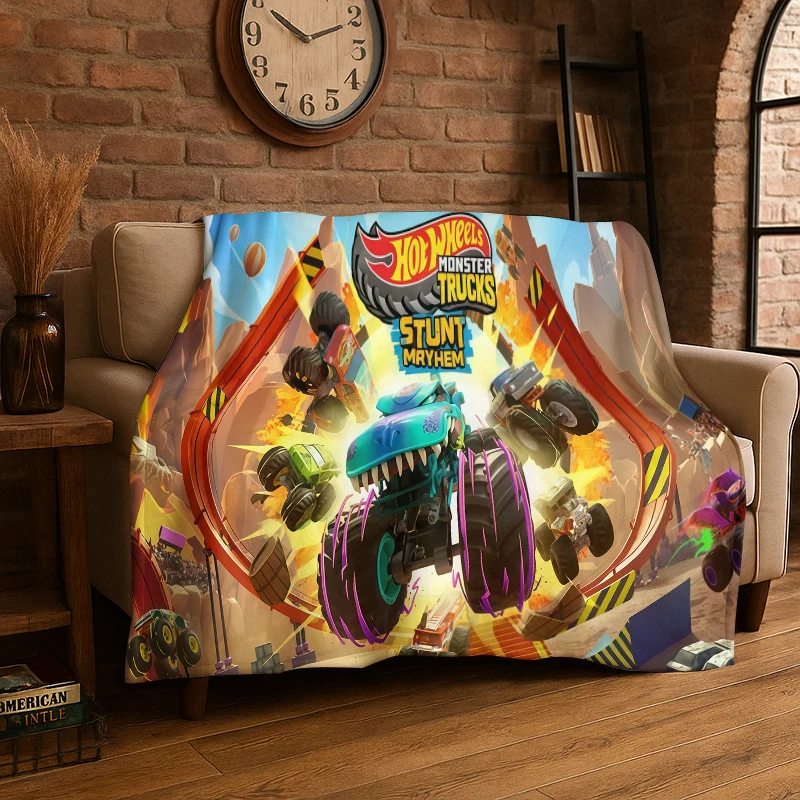 Cartoon H-Hot Wheels Racing Car Flannel Blanket Soft Warm Throw Blanket for Bedroom Living Room Bed Travel Camping Picnic Kid