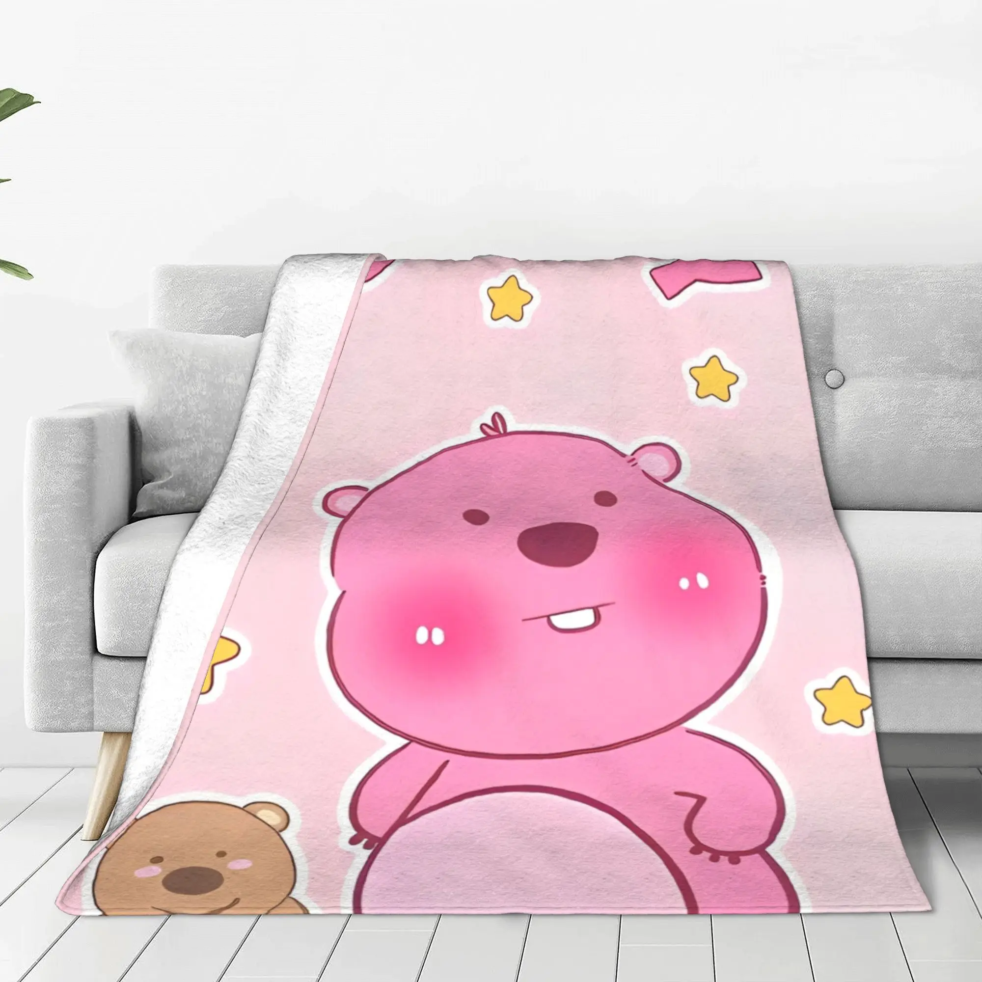 Cute Loopy Pororo Blankets Fleece Textile Decor Pink Beaver  Portable Ultra-Soft Throw Blanket for Bed Bedroom Quilt