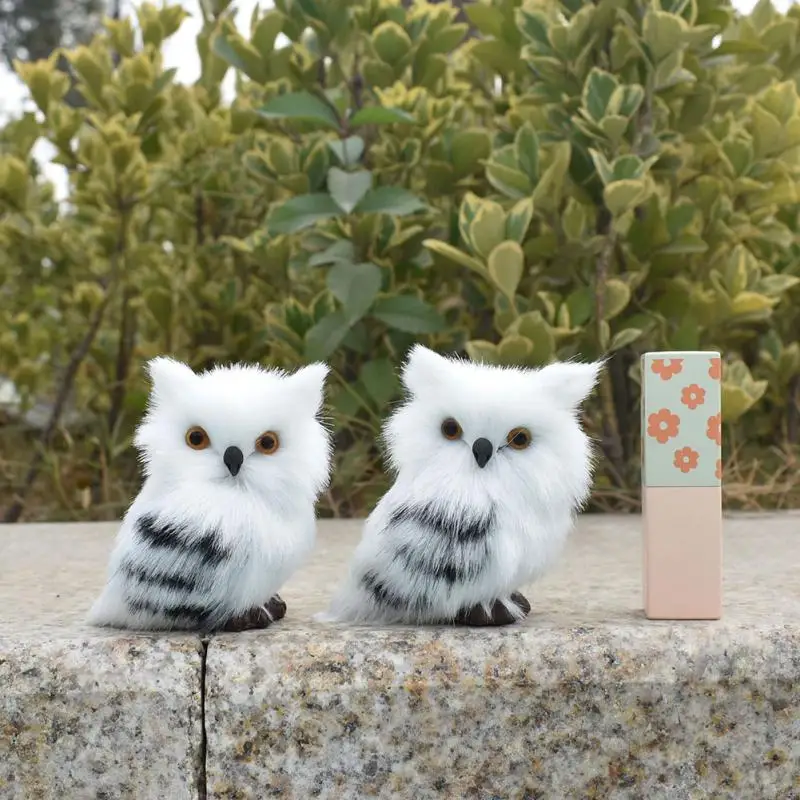 Simulation Owl Animal Model White Black Furry Lovely Owl Handicraft For Garden Desktop Cabinet Gift Home Decor Accessories