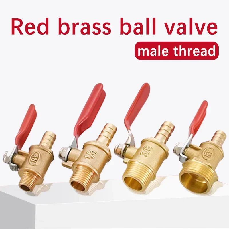 

10pcs Brass Barb Ball Valve 1/8'' 1/2'' 1/4'' Male Thread Connector Joint Copper Pipe Fitting Coupler Adapter 6-12mm Hose Barb