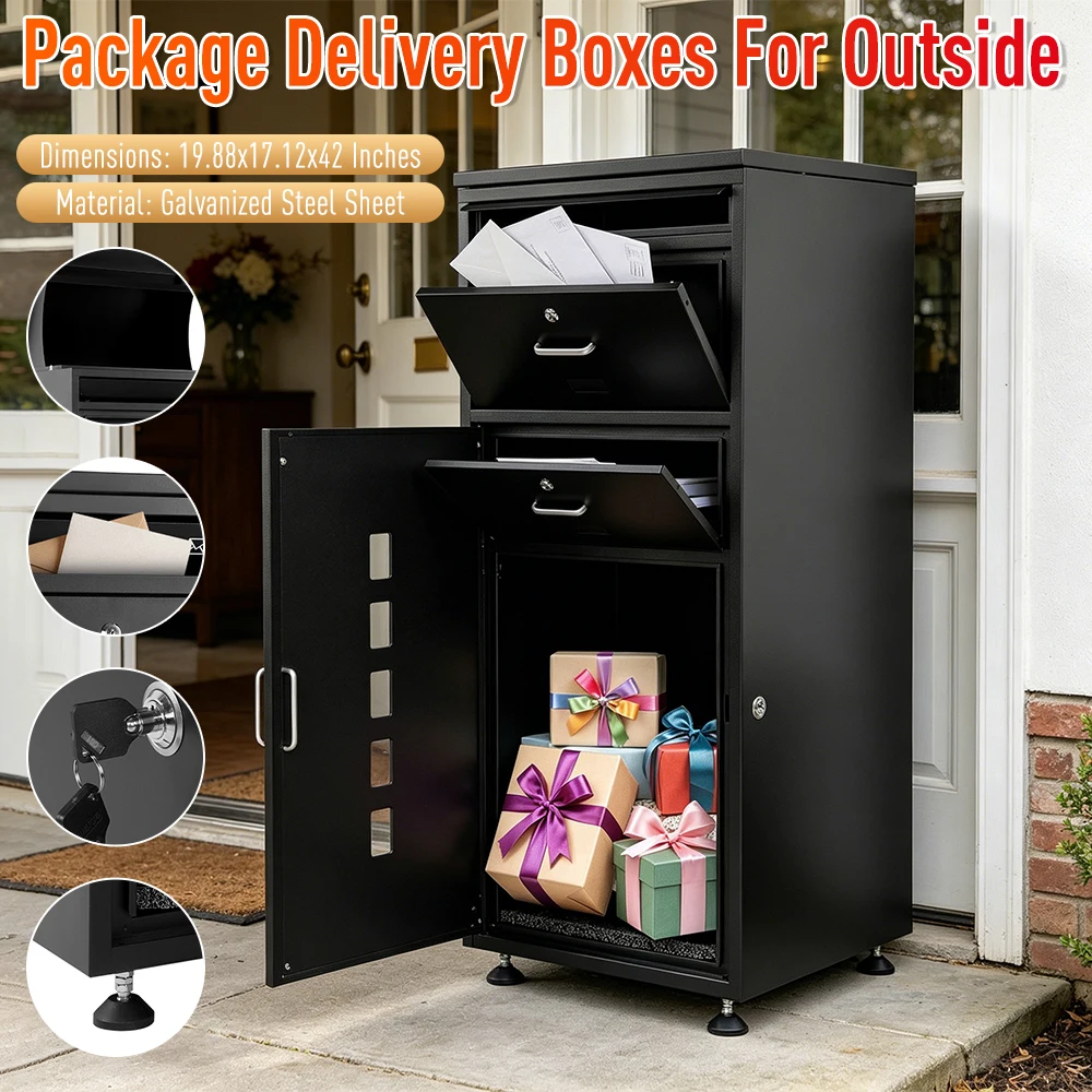 

42In Weather-Resistant Package Mailbox with Lock W/Anti-Theft Mail Slot & Baffle Waterproof for Garden Patio Home Porch Curbside