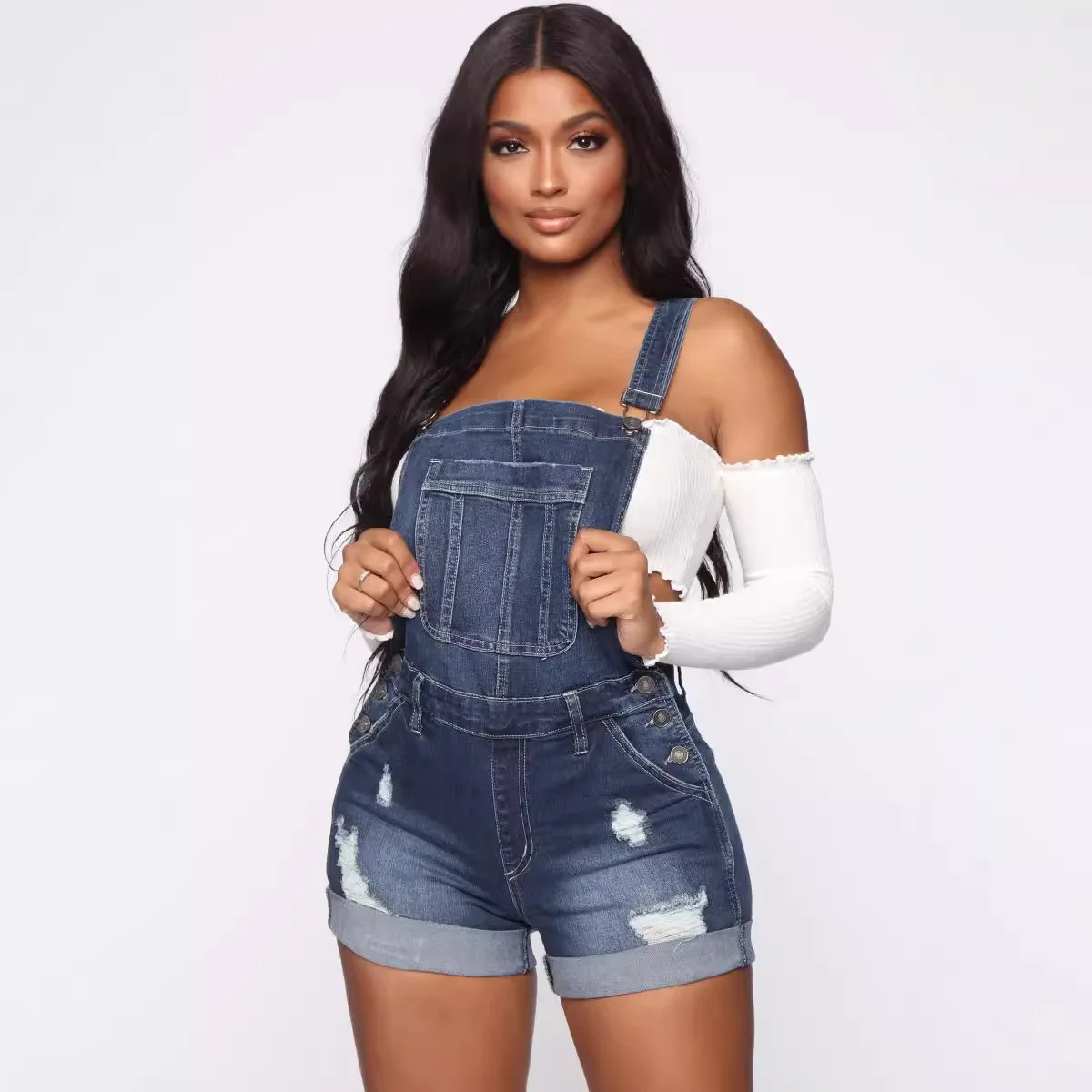 Salopette en jean déchiré pour femme, barboteuse extensible, Sexy, pantalon en Denim, bretelles croisées, combinaison décontractée, nouvelle collection été