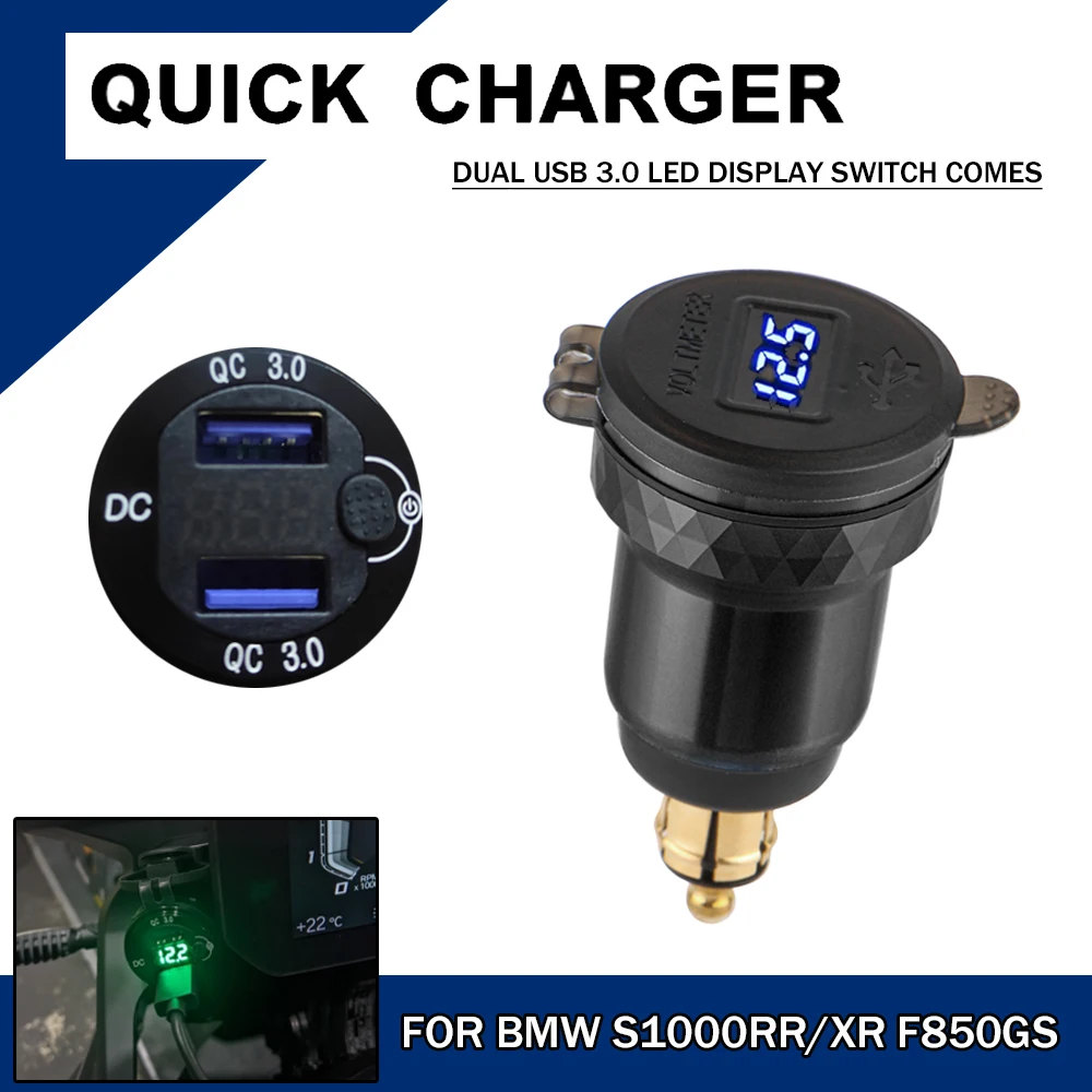 For BMW R1300GS R1200 RT GS R1250 F850GS C400GT K1600B Quick Charge 3.0 Dual USB Plug Socket Power Adapter LED Display For Tiger