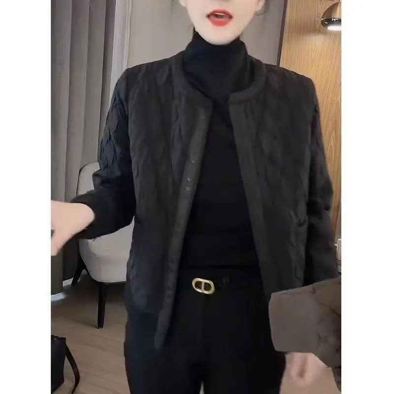 High-end Lightweight Diamond-Patterned Cotton Jacket For Women Autumn/Winter New Loose-Fitting Fashion Snap Button Short Coat