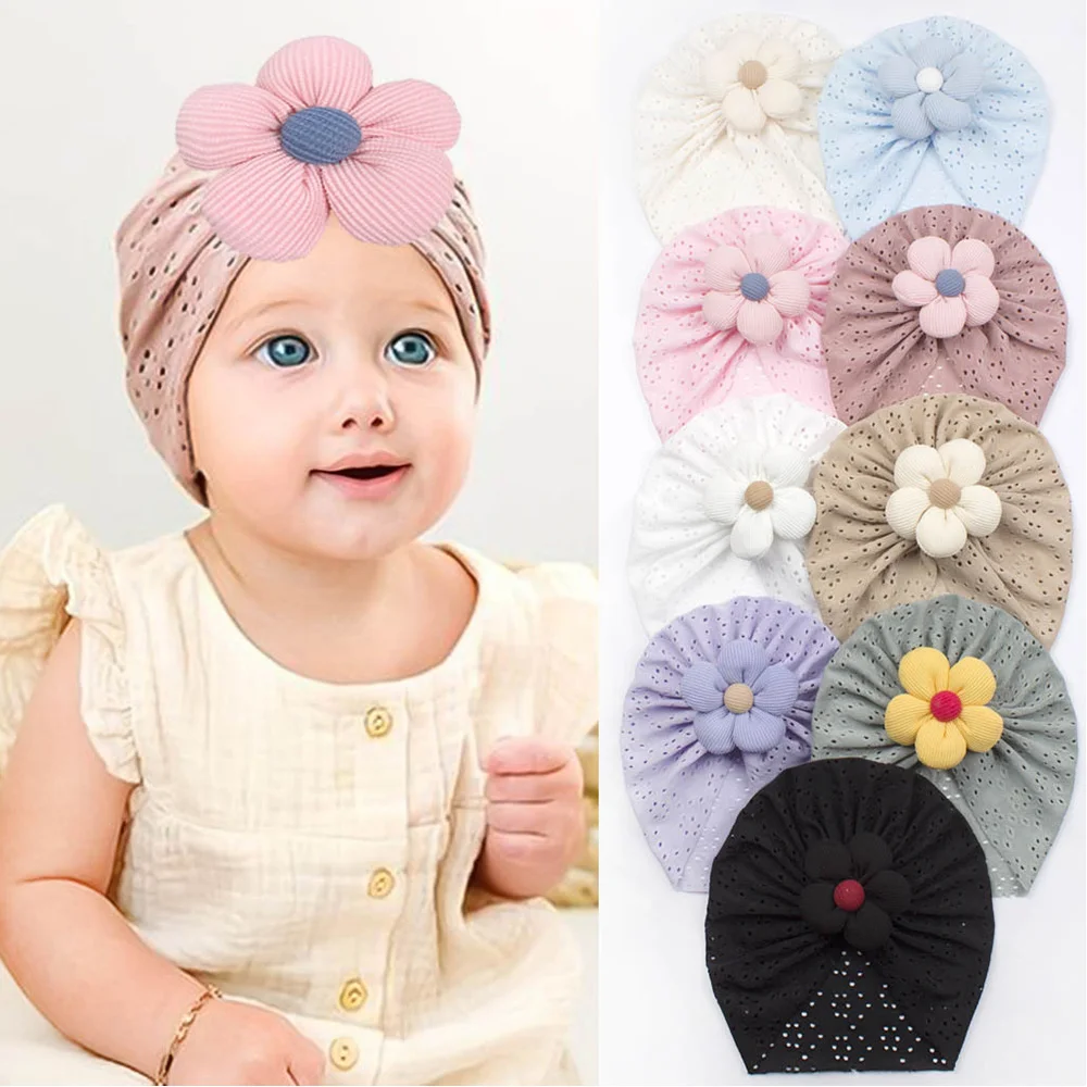 Lovely Flower Baby Hat Newborn Turban Baby Girl Cap Hollow Elastic Headwraps Cute Headbands Infant Beanies Cap Hair Accessories