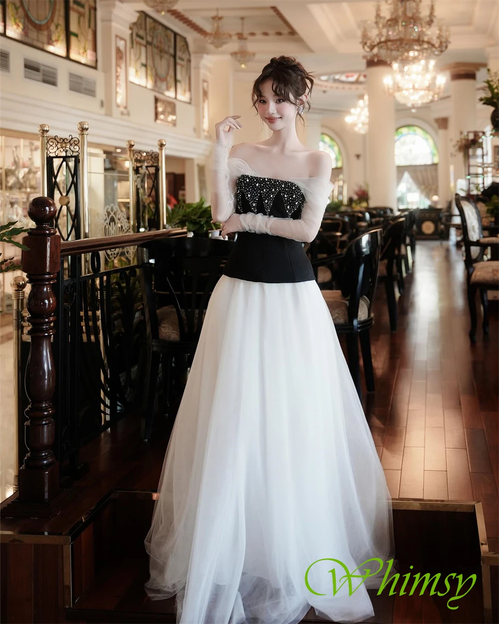 Aangepaste mode contrasterende kleur avondjurk luxe tule homecoming-jurken temperament kristal op maat gemaakte gelegenheidsjurken