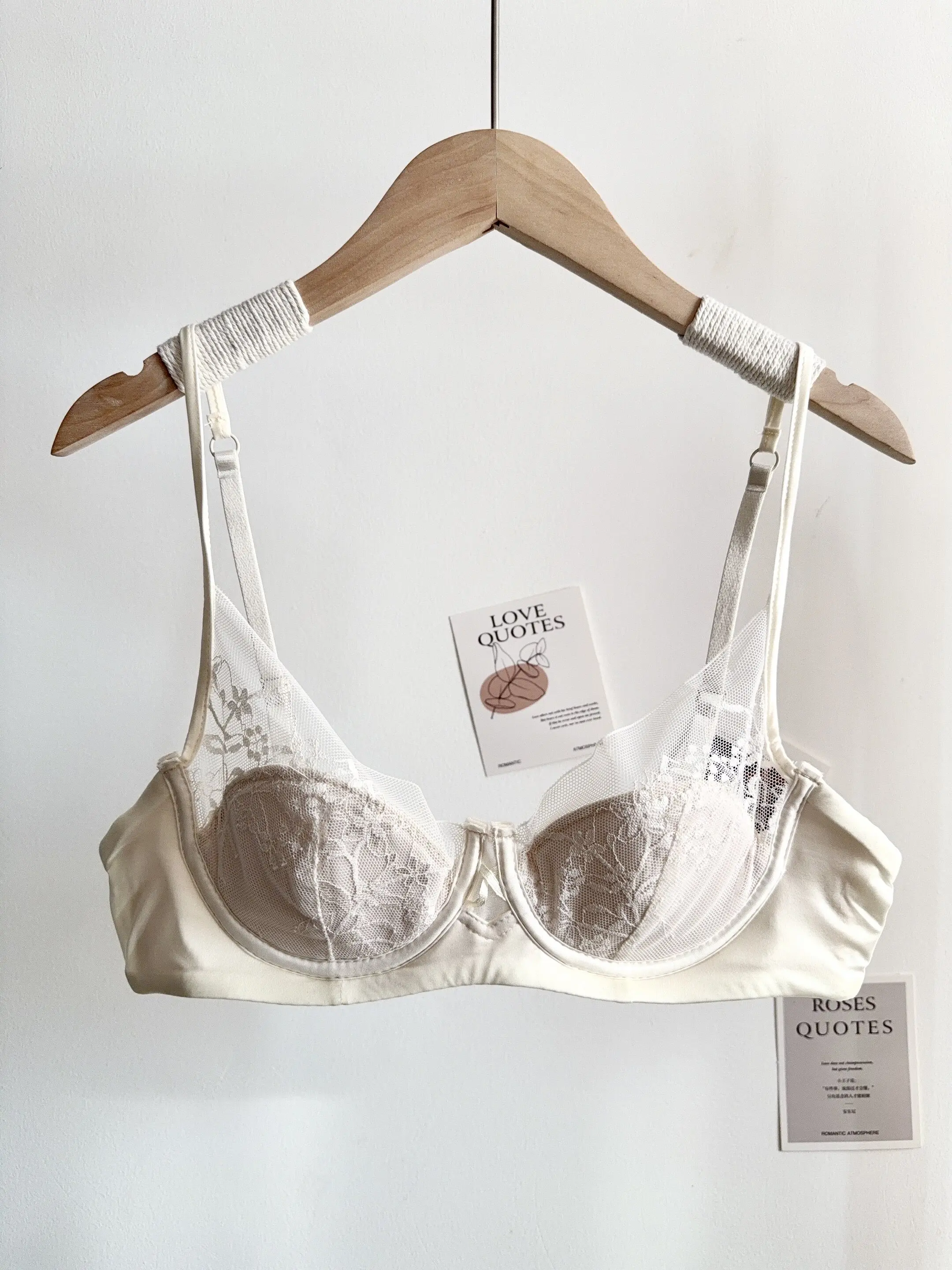 Conjunto de Lencería de Encaje Cómodo para Mujer, Sujetador con Aros Suaves, Copa Delgada, Push-Up, Transpirable, Ropa Interior para Mujeres con Busto Pequeño