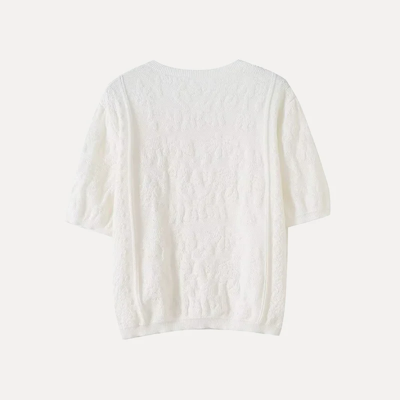 Romantico pizzo lavorato a maglia ort Sve rotondo Ne aperto davanti irt New Women's Faion Spring 2025 Sweet Sle fibra di poliestere