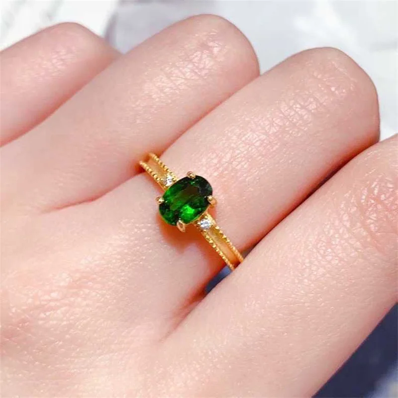 

Natural Diopside Ring 5*7mm Main Stone S925 Silver Elegant Gem Ring Ladies Fashion Fine Jewelry