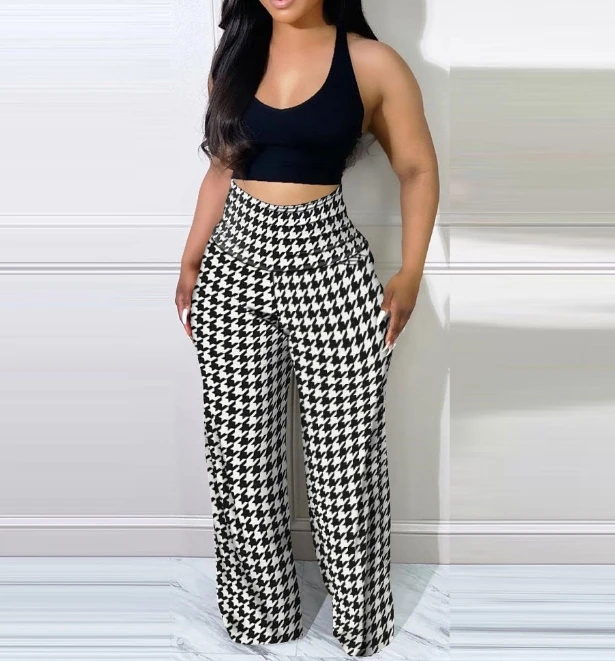 

2024 Summer Casual Sleeveless Women's Vest Printed High Waist Wide Leg Pants Set