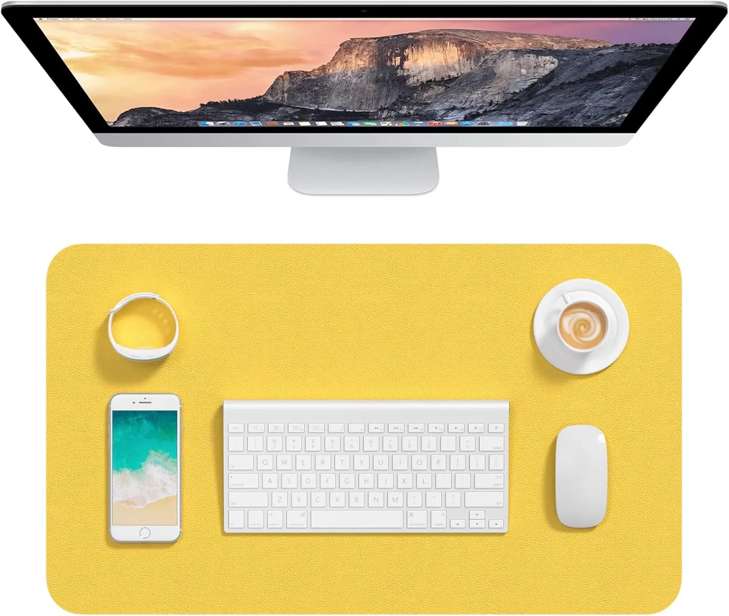 

PU Leather Desk Pad 23.6x13.8in Extended Mouse Pad for Laptop Keyboard Writing Home Office Yellow